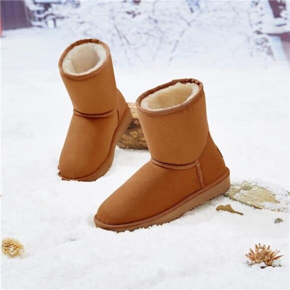 CAMEL CROWN Women\'s Warm Winter Boots Ankle High Classic Vegan Suede Faux